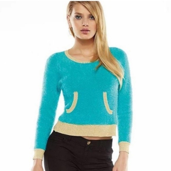 Juicy Couture Sweaters - Juicy Couture Early 90’s early 2000’s Y2k Fuzzy Teal Christmas Sweater